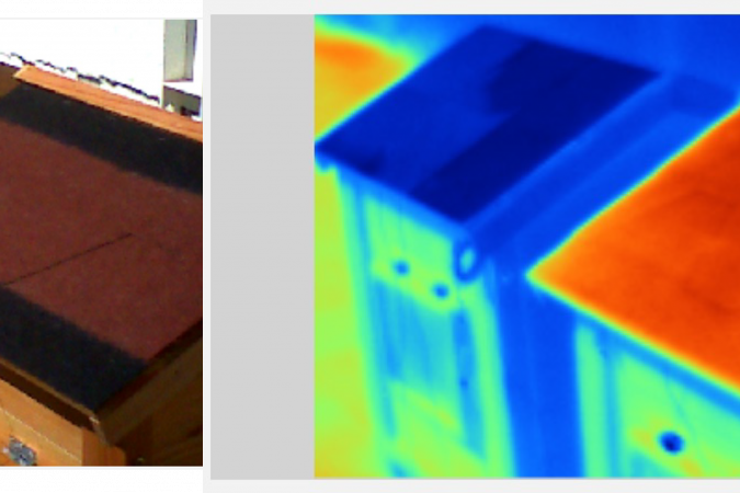 Experiment of Project 1 shows that the new inorganic coating (the house with white rooftop coating in the left photo) can keep the building cool.