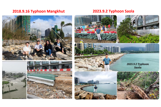 Spot the difference: extensive damage caused by Typhoon Mangkhut (left) along the Tseung Kwan O waterfront; and Typhoon Saola outcome (right) after preventative engineering measures had been installed.