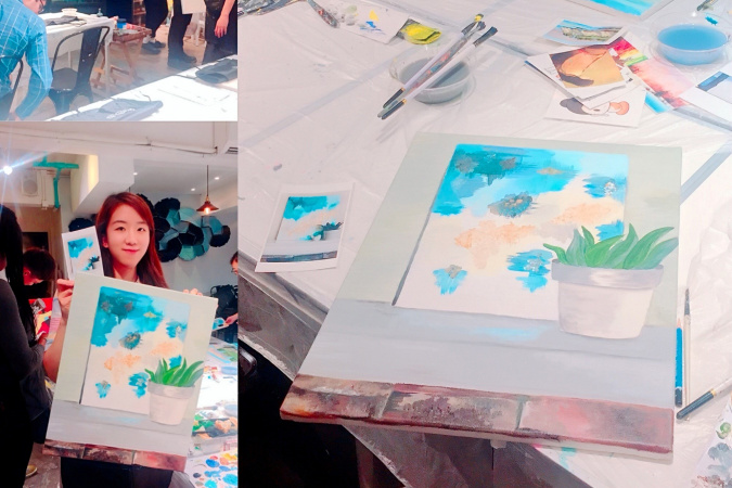 Gloria takes part at a special drawing activity organized by the HKUST for leisure. 