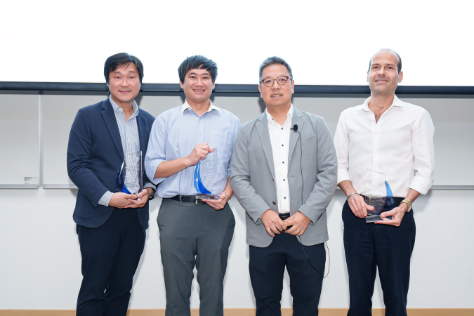 Prof. Anthony Leung (first left), Prof. Ben Chan (second left) and Prof. Stephane Redonnet (first right) received the SENG Teaching Excellence Appreciation Award from Dean of Engineering Prof. Hong K. Lo (second right).