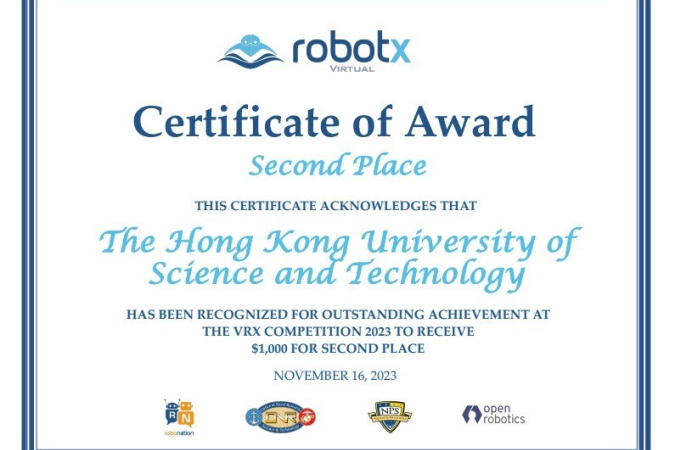 The HKUST ROV Team is the Second Place winner in the international Virtual RobotX Competition 2023.