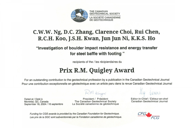 Prof. Charles Ng’s research paper emerged as a standout among 143 papers published in 2023 in Canadian Geotechnical Journal.