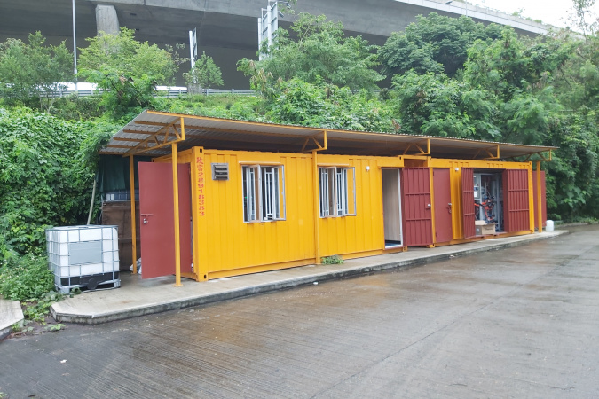 Panoramic view of on-site pilot-scale adsorption system for treating river water from Tai Po