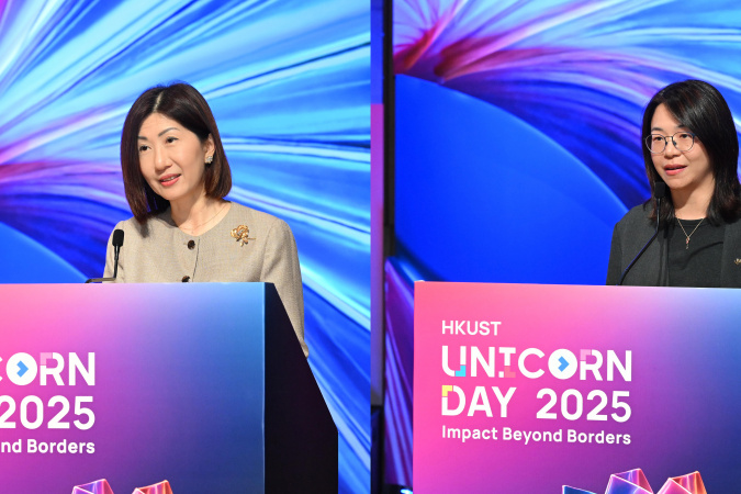 CEO of HKEX Ms. Bonnie Y Chan (left) and General Manager of AstraZeneca Hong Kong & Macau Ms. Shan Wu (right) deliver keynote addresses.