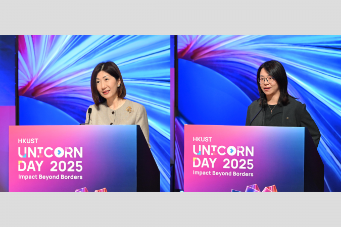 CEO of HKEX Ms. Bonnie Y Chan (left) and General Manager of AstraZeneca Hong Kong & Macau Ms. Shan Wu (right) deliver keynote addresses.