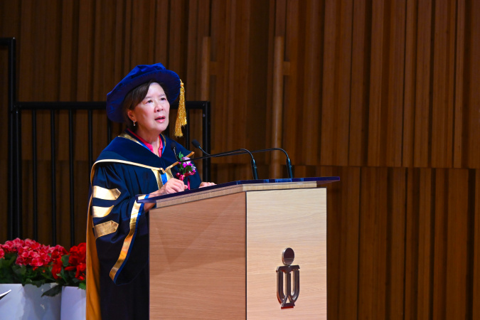 HKUST President Prof. Nancy Ip addresses the ceremony.