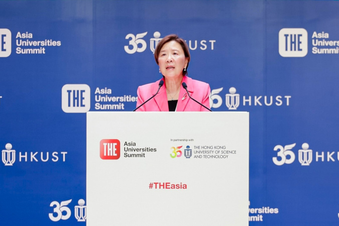 Prof. Nancy Ip addresses the ceremony, underscoring the need for cross-border collaboration and the evolving role of universities in a rapidly changing world.