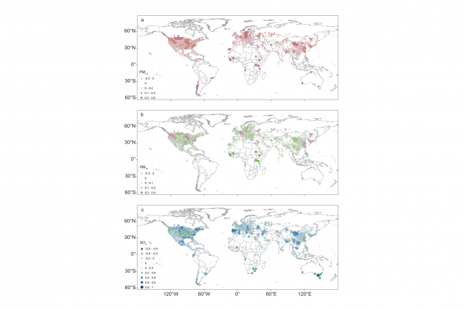 Inter-city interactions of PM2.5, PM10, and SO2-related SDG indicators among global cities.
