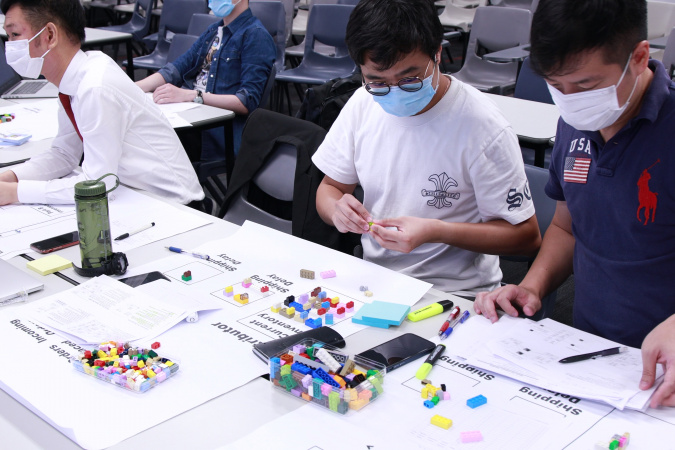 In a game-based activity in Prof. Qiu’s course, students used LEGO blocks to simulate an assembly process and test different layout design algorithms.