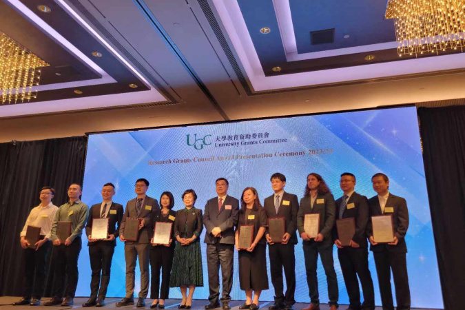 Prof. Sun Fei (second right) and other Research Fellow Scheme awardees were recognized at the RGC Award Presentation Ceremony 2023/24.