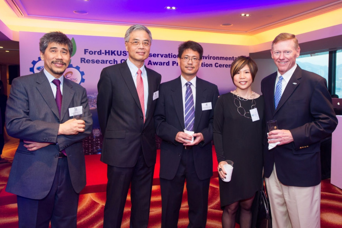 (From left) Prof Matthew Yuen, Prof Wei Shyy, Prof Christopher Chao, Chelsia Lau and Alan Mulally