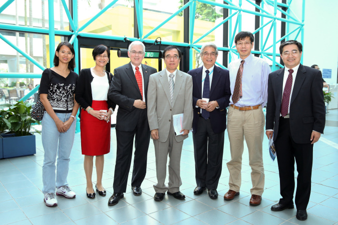 A photo taken during the break of the symposium, from left to right: Ms Melody Mak, Prof Ping Gao, Prof Phillip R Westmoreland, Prof Chi-Ming Chan, Prof Otto Lin, Prof Furong Gao, and Prof Guohua Chen