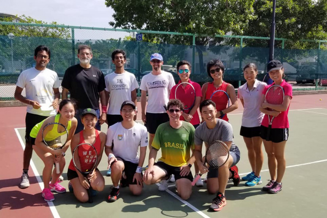 Prof. Sander (front row, second right) with members of the HKUST tennis team at the HKUST Student/Staff event.