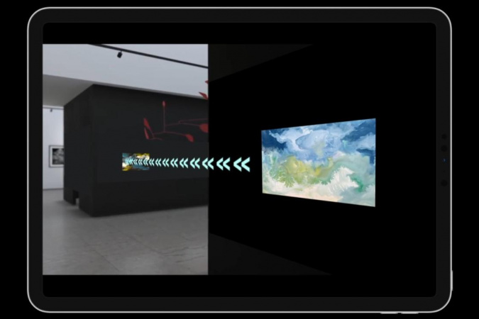由計算媒體與藝術學域團隊設計的系統以AR技術標示路線，為參觀者在欣賞藝術展覽指引方向。