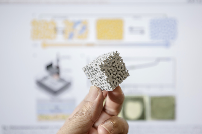 锌电极纳米多孔结构放大10,000倍的3D模型。