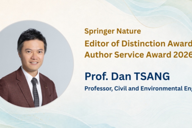 Prof. Dan TSANG, Program Director of MSc in Environmental Engineering and Management program and Professor of Civil and Environmental Engineering, was recognized with the Springer Nature Editor of Distinction Award – Author Service Award 2026 for the journal npj Materials Sustainability. The Author Service Award commends the top 20% editors for their time to first decision and commitment to delivering an efficient, constructive and fair experience for authors.