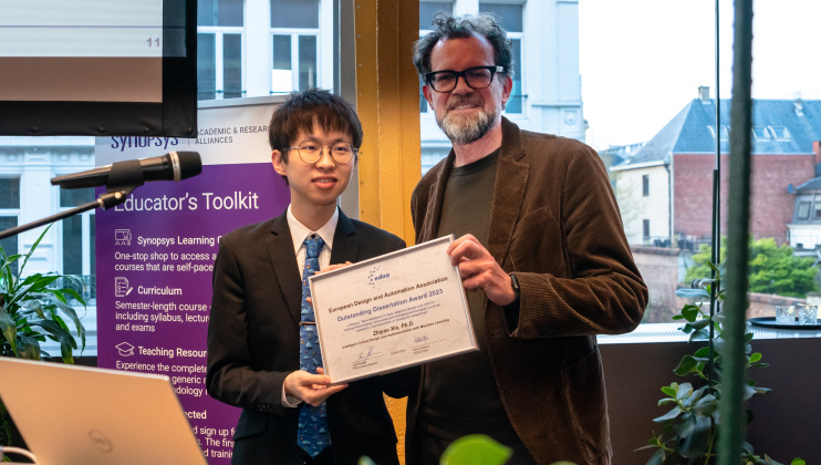 Prof. Xie Zhiyao (left) was presented a prestigious European Design and Automation Association Outstanding Dissertations Award 2023 at the Design, Automation and Test in Europe Conference in Belgium last month. This is one of the two PhD dissertation awards he received recently.