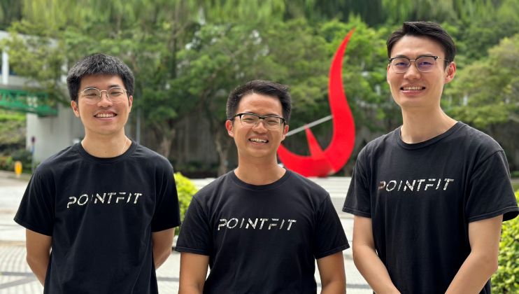 Kenny Oktavius (center), Jack Chen (right), and Adley Prawoto pioneered a sweat sensor that eliminates the need for invasive blood samples when testing for muscle fatigue.