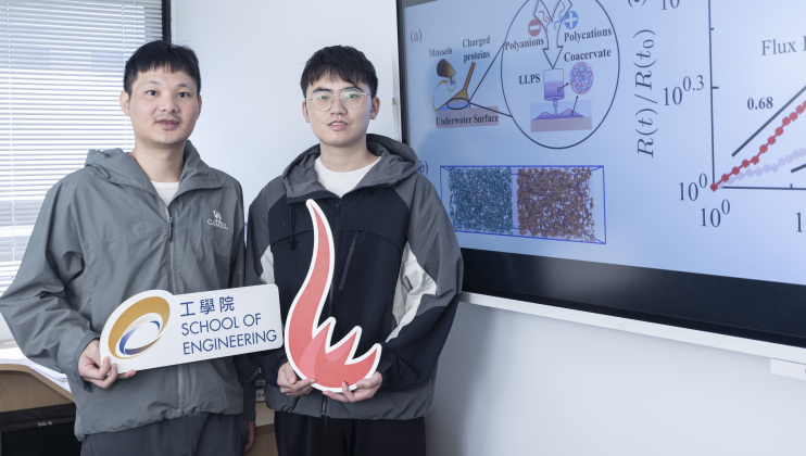 Prof. Chen Shensheng (left) and PhD student Wu Zongpei (right) simulated the whole process of liquid-liquid phase separation from start to finish, revealing how mussels instantly glue themselves to rocks. Their research holds significant implications for developing instant biocompatible surgical glues and programmable smart materials.