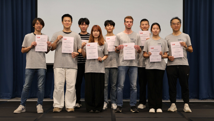 MAE Students Named First Runner-Up at 14th IMechE Greater China Design Competition Prof. Robin Ma (back row, first right), Dr. Stanley Leung (front row, first right) and seven Mechanical and Aerospace Engineering students who joined the 14th IMechE Greater China Design Competition on April 15 at the HKUST Tsang Shiu Tim Art Hall.