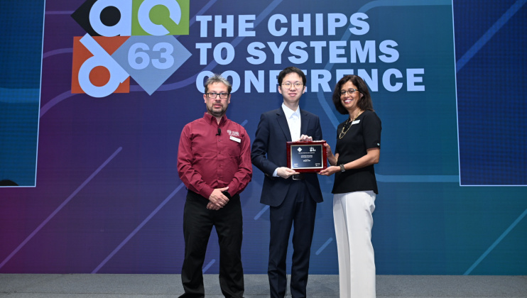 Prof. Xie Zhiyao (center) received the ACM SIGDA Outstanding New Faculty Award 2026 at the Design Automation Conference 2026. He is the first recipient from a Hong Kong tertiary institution to receive this highly competitive award since it was first presented in 2000.