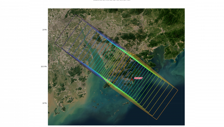 「天宮」太空站在距離地球表面約400公里的近地軌道上運行，軌道傾角約41.5 度。由於太空站每90分鐘環繞地球一圈，加上地球自轉的影響，其地面軌跡每次都會向西偏移，因此太空站並非每天都會以同一軌跡飛越同一個地方。圖為「天韻相機」於2026年9月25日飛越珠江口及香港大部分地區時的地面軌跡。