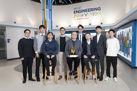 Prof. Yeung King-Lun (front row, center), Prof. Joseph Kwan (front row, right), Prof. Han Wei (front row, left) and team members won the top honor – Gold Award – of the 2024 Hong Kong Green Innovations Awards.