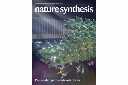 Conceptual illustration showing how the “slow-release solvent” strategy repairs buried interfaces in perovskite thin films. This research was published in Nature Synthesis and featured as the journal’s cover article for the April 2026 issue (Volume 5, Issue 4).