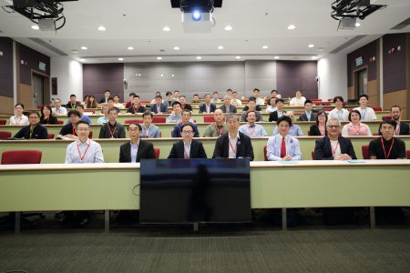   Prof. Charles Ng (first row, third right), HKUST’s Vice-President for Institutional Advancement; Prof. Chen Yong (second row, fifth right), Head and Chair Professor of the Department of Mechanical and Aerospace Engineering (MAE); Prof. Yang Zhengbao (first row, first right), General Chair of ICAST 2026 and Associate Professor of MAE; Prof. Yang Jinglei (first row, first left), Professor of MAE; and ICAST keynote speakers Prof. Wang Kon-Well (University of Michigan) and Prof. Leng Jinsong (Harbin Institute